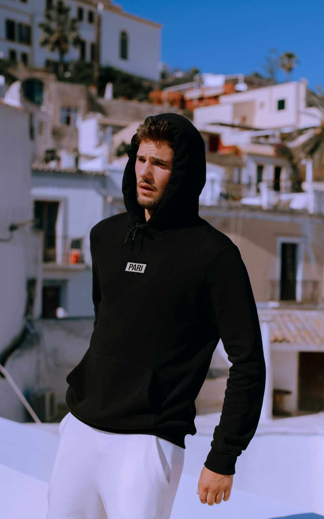 BLACK HOODIE BOX LOGO - PARI USA , Wearepari, Paul Ripke, pari swim club, Newport Beach, pari
