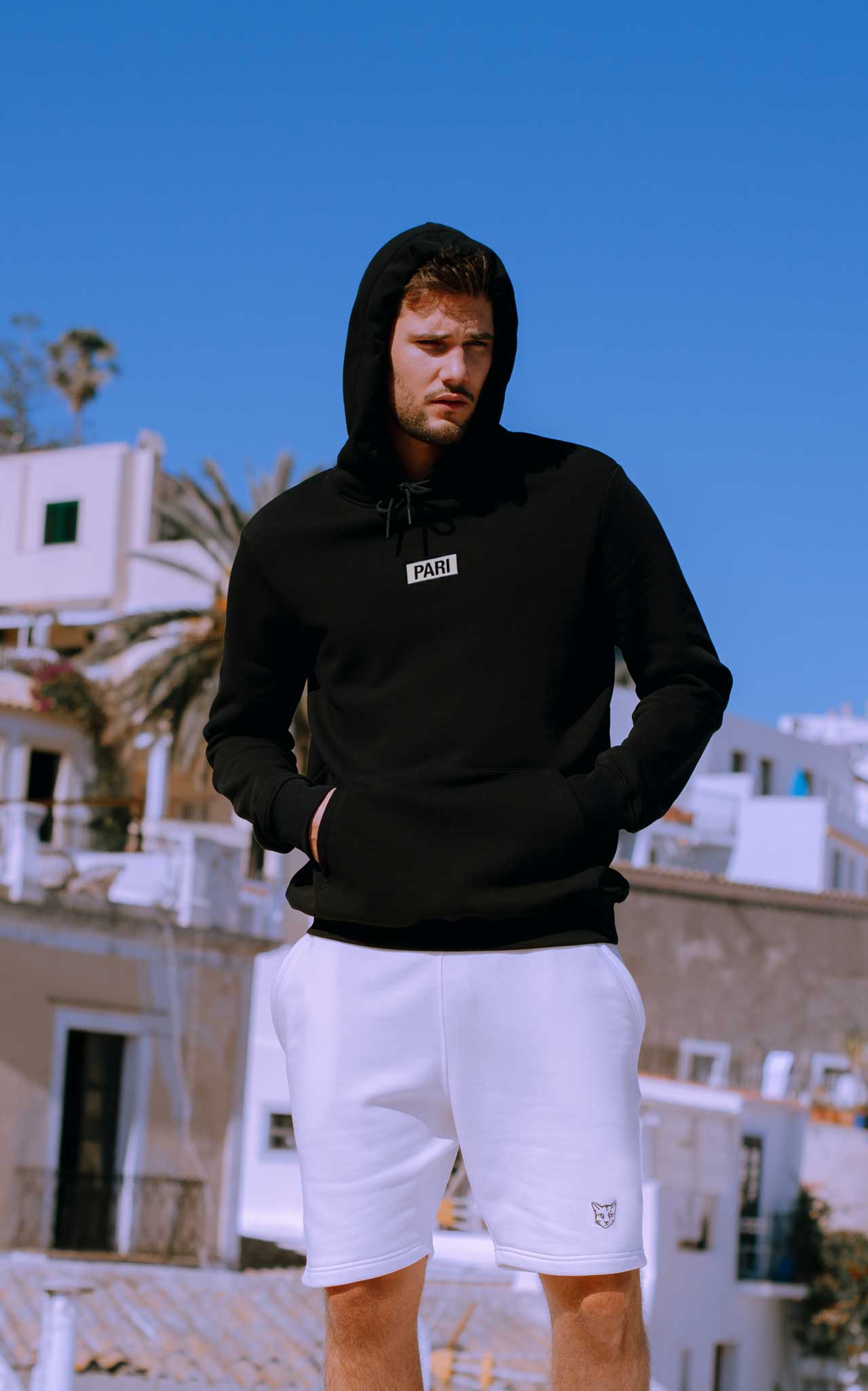 BLACK HOODIE BOX LOGO - PARI USA , Wearepari, Paul Ripke, pari swim club, Newport Beach, pari