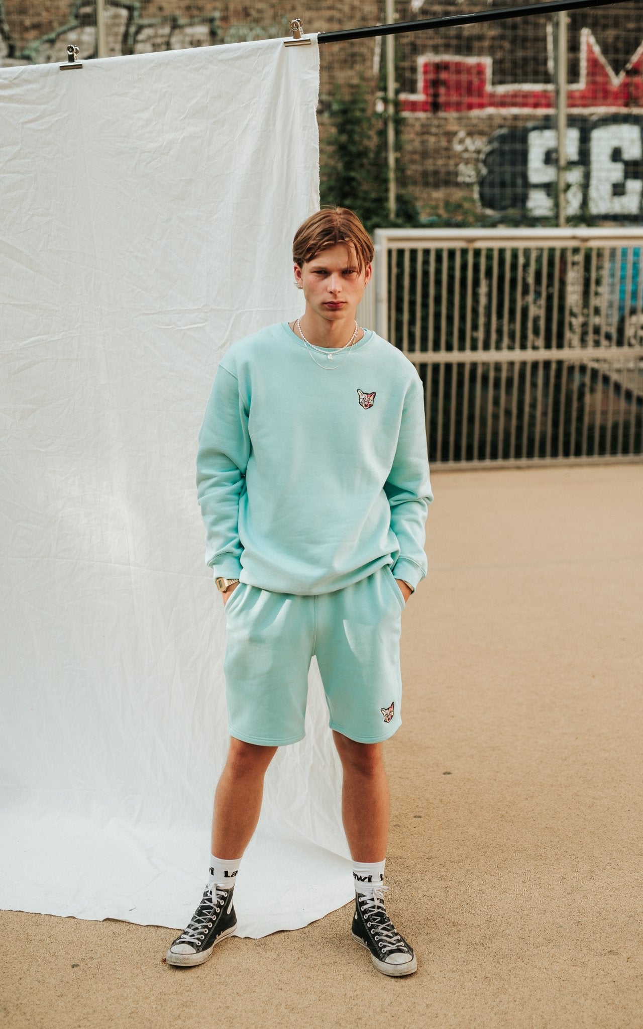 TURQUOISE SPORTS CLUB SWEATSHIRT CAT - PARI USA , Wearepari, Paul Ripke, pari swim club, Newport Beach, pari