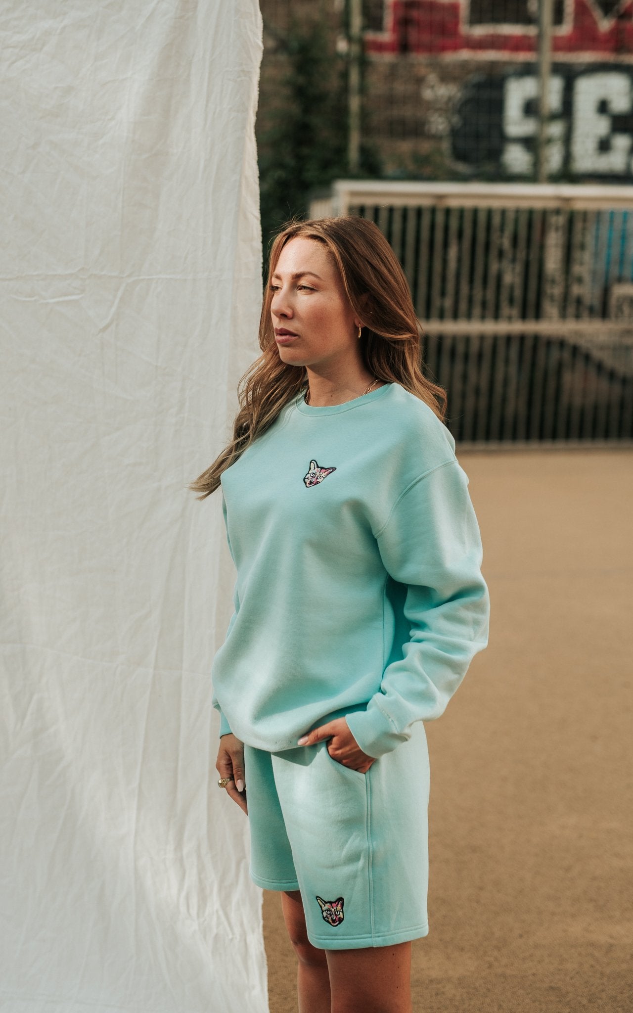 TURQUOISE SPORTS CLUB SWEATSHIRT CAT - PARI USA , Wearepari, Paul Ripke, pari swim club, Newport Beach, pari
