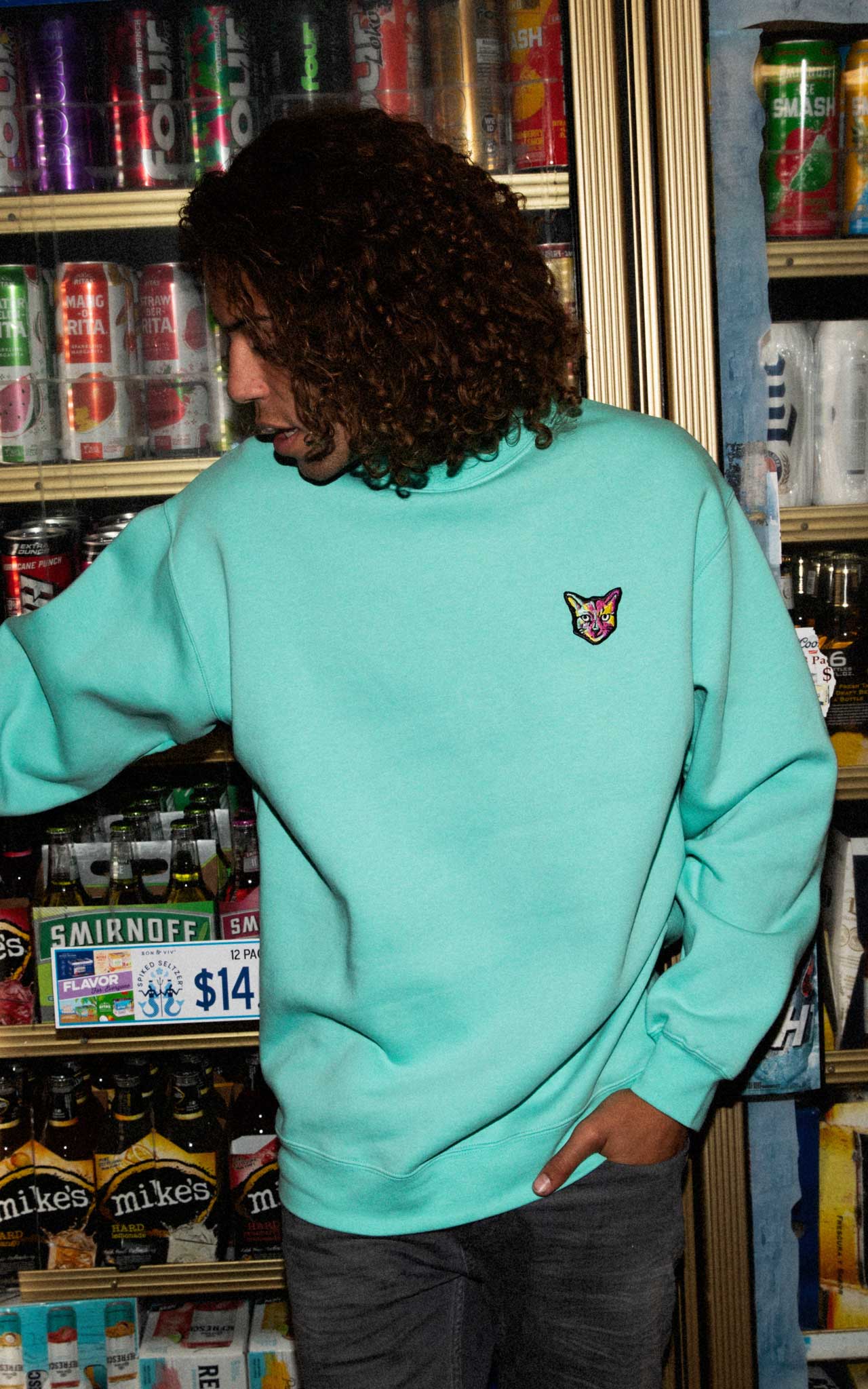 TURQUOISE SWEATSHIRT CAT - PARI USA , Wearepari, Paul Ripke, pari swim club, Newport Beach, pari