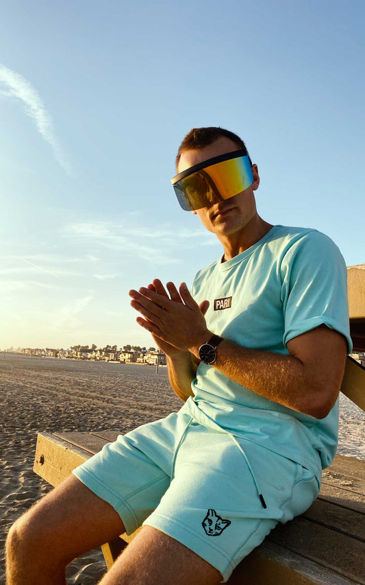 TURQUOISE SHORTS RUBBER CAT - PARI USA , Wearepari, Paul Ripke, pari swim club, Newport Beach, pari