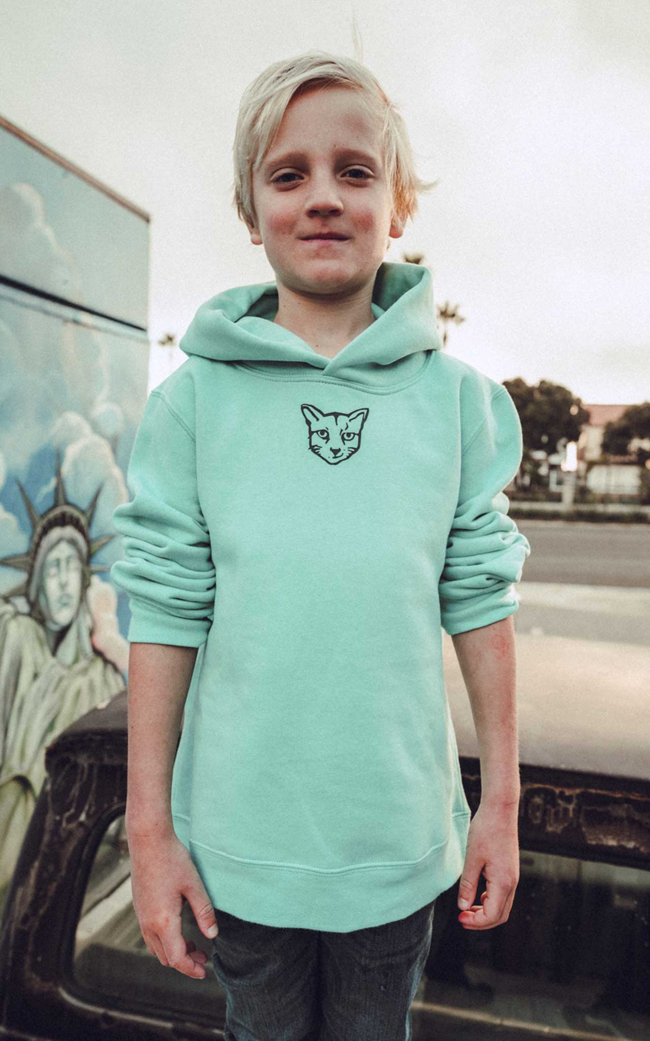 KIDS TURQUOISE HOODIE RUBBER CAT - PARI USA , Wearepari, Paul Ripke, pari swim club, Newport Beach, pari