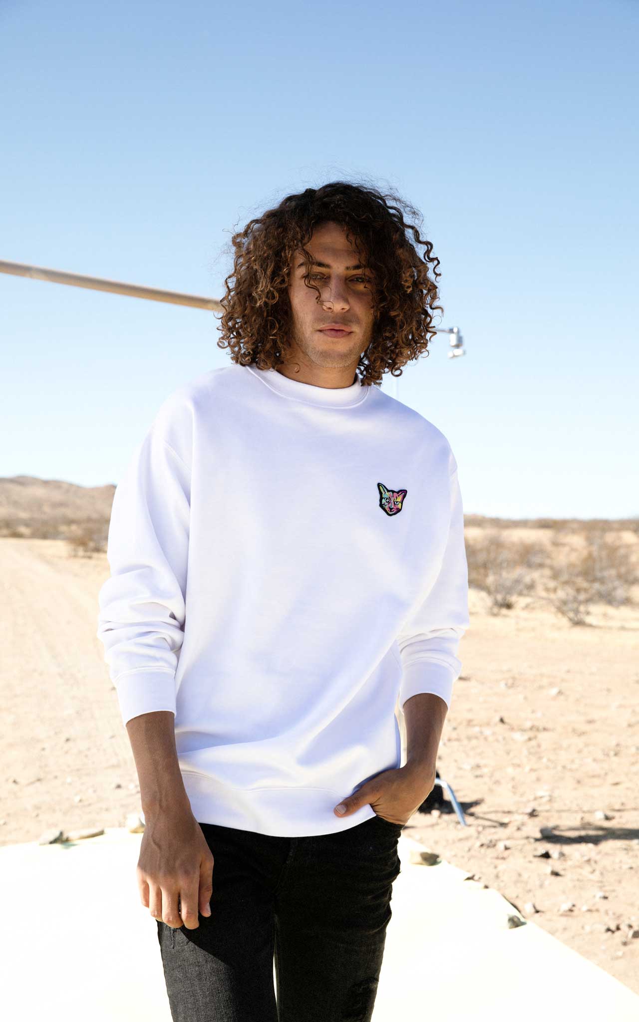 WHITE SWEATSHIRT CAT - PARI USA , Wearepari, Paul Ripke, pari swim club, Newport Beach, pari