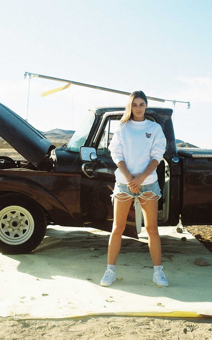 WHITE SWEATSHIRT CAT - PARI USA , Wearepari, Paul Ripke, pari swim club, Newport Beach, pari