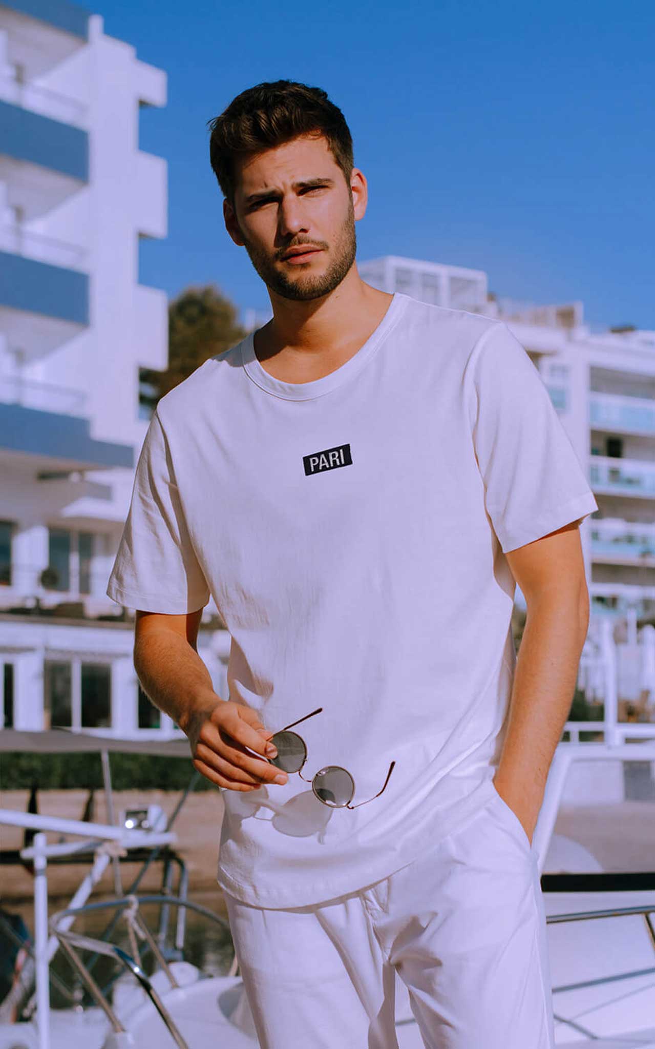 WHITE T-SHIRT BOX LOGO - PARI USA , Wearepari, Paul Ripke, pari swim club, Newport Beach, pari