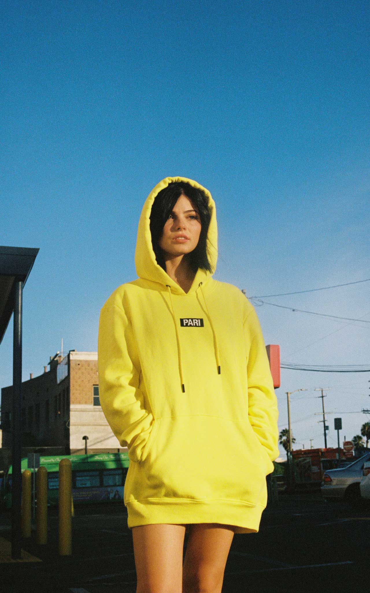 YELLOW HOODIE BOX LOGO - PARI USA , Wearepari, Paul Ripke, pari swim club, Newport Beach, pari